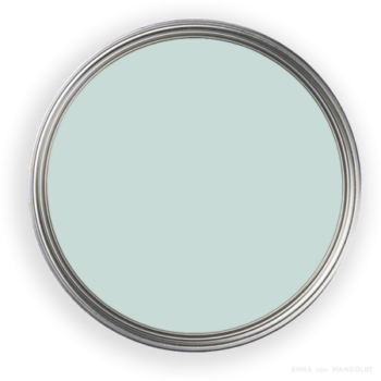 Farbtopf von oben mit dem Hellblau, Scampolo 130