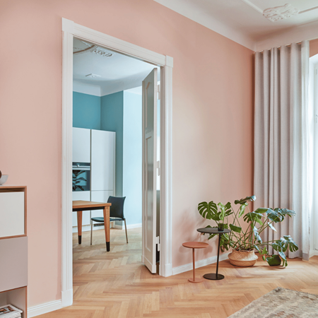 Wohnzimmergestaltung Wandfarbe Apricot