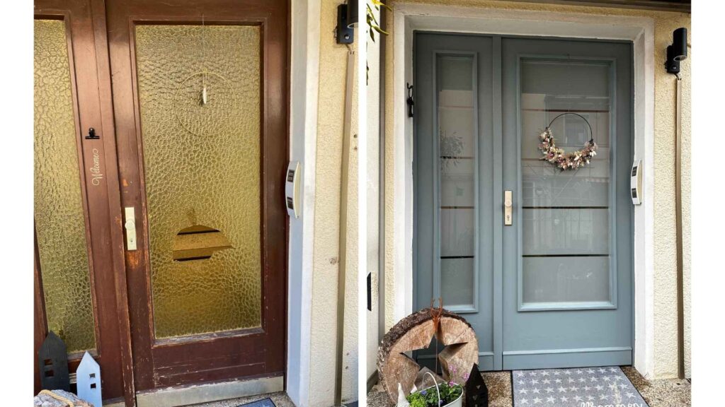 Haustüren streichen mit wasserbasierten Farben von Anna von Mangoldt Farben, Haustür Graublau Glambecksee 563