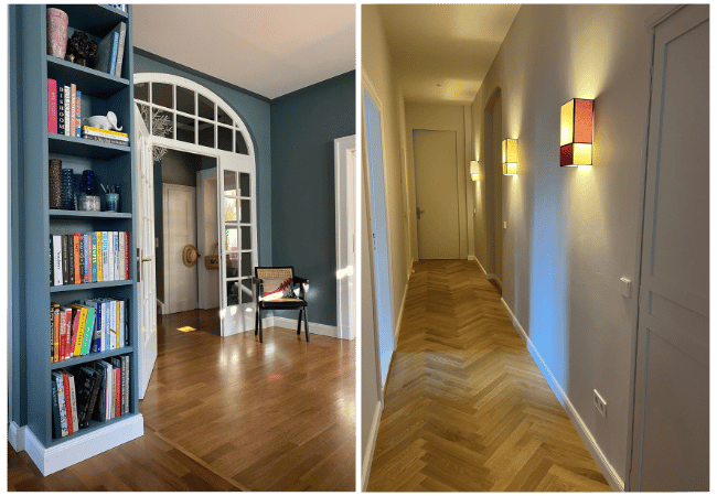 Gestrichenes Wohnzimmer und gestrichener Flur